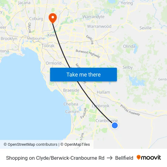 Shopping on Clyde/Berwick-Cranbourne Rd to Bellfield map