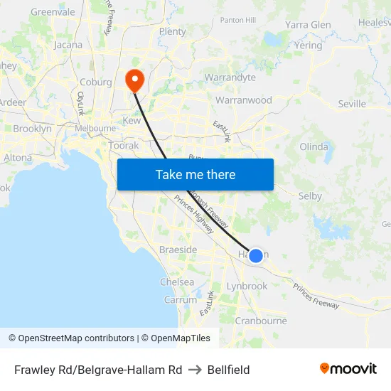 Frawley Rd/Belgrave-Hallam Rd to Bellfield map
