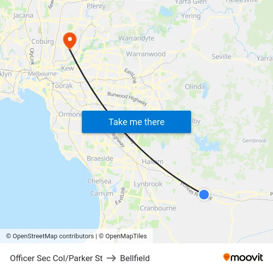 Officer Sec Col/Parker St to Bellfield map