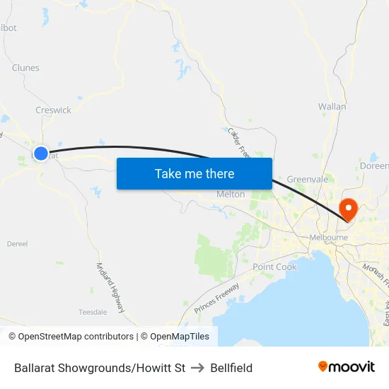 Ballarat Showgrounds/Howitt St to Bellfield map
