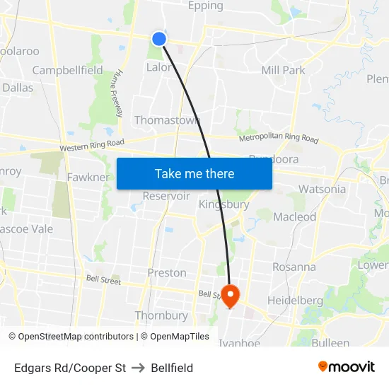 Edgars Rd/Cooper St to Bellfield map