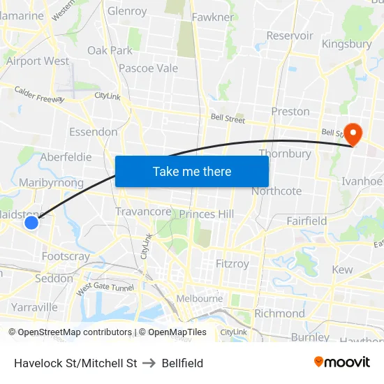 Havelock St/Mitchell St to Bellfield map