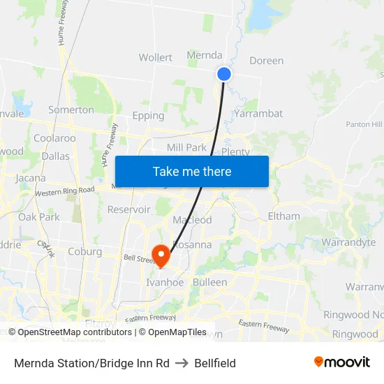 Mernda Station/Bridge Inn Rd to Bellfield map