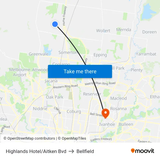 Highlands Hotel/Aitken Bvd to Bellfield map