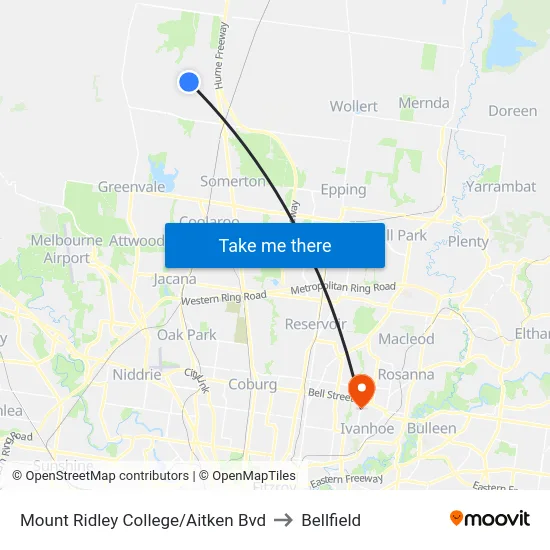 Mount Ridley College/Aitken Bvd to Bellfield map
