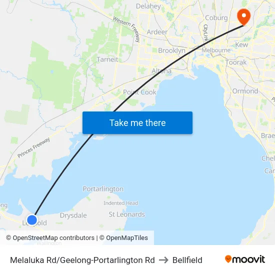 Melaluka Rd/Geelong-Portarlington Rd to Bellfield map