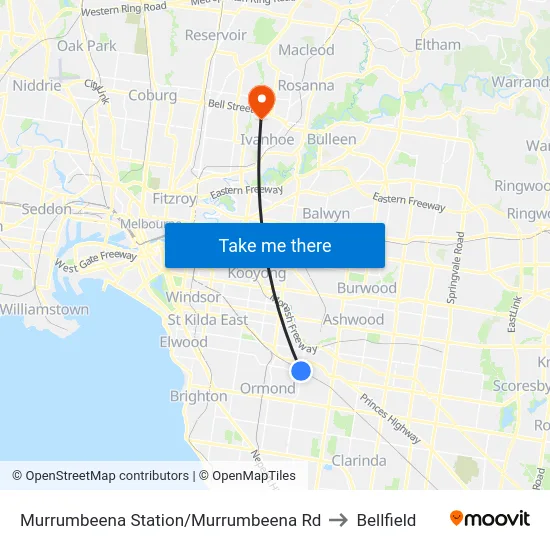 Murrumbeena Station/Murrumbeena Rd to Bellfield map