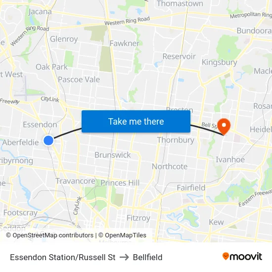 Essendon Station/Russell St to Bellfield map