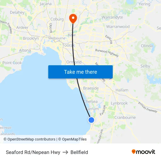 Seaford Rd/Nepean Hwy to Bellfield map