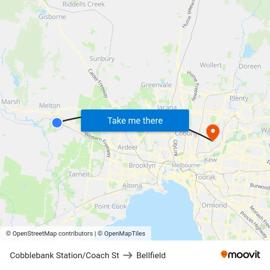 Cobblebank Station/Coach St to Bellfield map