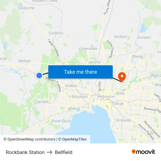 Rockbank Station to Bellfield map