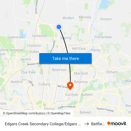 Edgars Creek Secondary College/Edgars Rd to Bellfield map