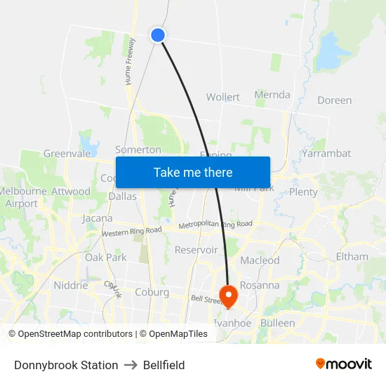 Donnybrook Station to Bellfield map