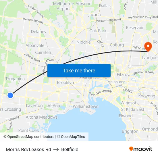 Morris Rd/Leakes Rd to Bellfield map