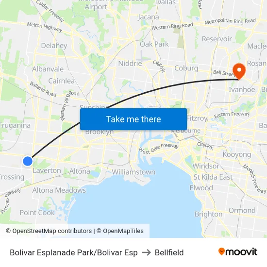 Bolivar Esplanade Park/Bolivar Esp to Bellfield map