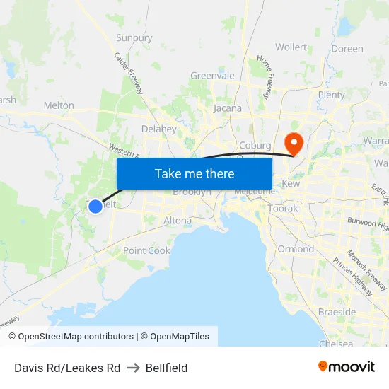 Davis Rd/Leakes Rd to Bellfield map