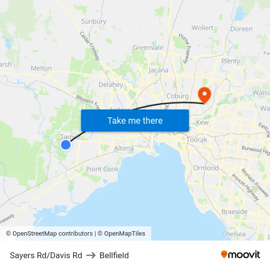 Sayers Rd/Davis Rd to Bellfield map