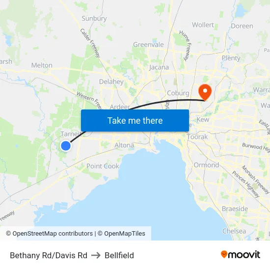 Bethany Rd/Davis Rd to Bellfield map