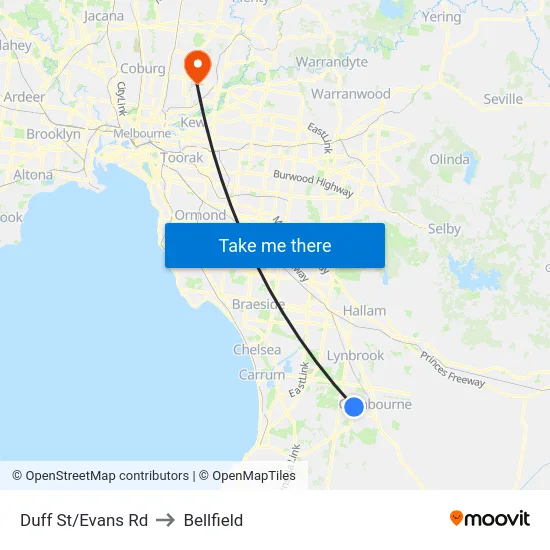 Duff St/Evans Rd to Bellfield map
