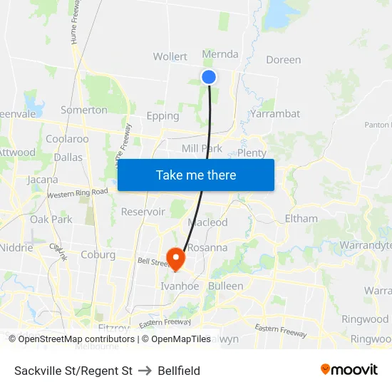 Sackville St/Regent St to Bellfield map