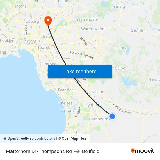 Matterhorn Dr/Thompsons Rd to Bellfield map