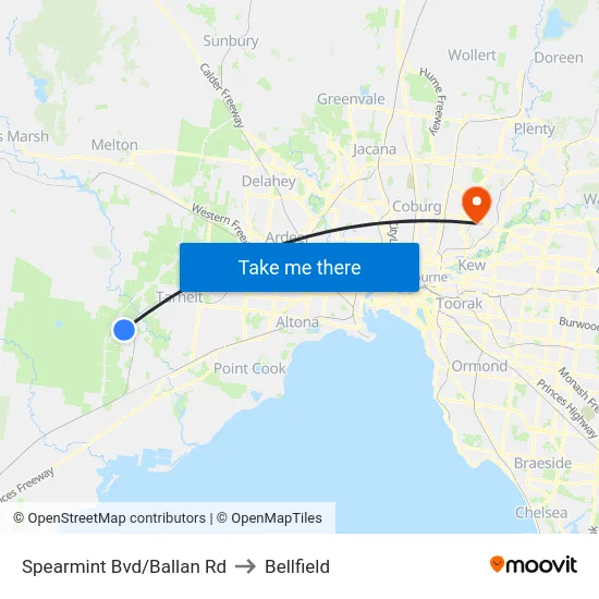 Spearmint Bvd/Ballan Rd to Bellfield map