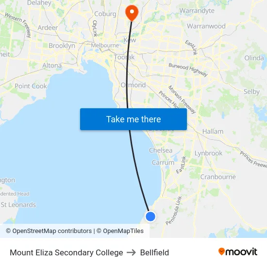 Mount Eliza Secondary College to Bellfield map
