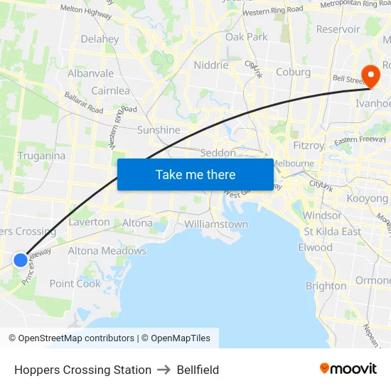 Hoppers Crossing Station to Bellfield map
