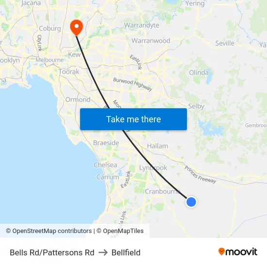 Bells Rd/Pattersons Rd to Bellfield map