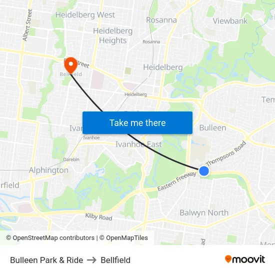 Bulleen Park & Ride to Bellfield map
