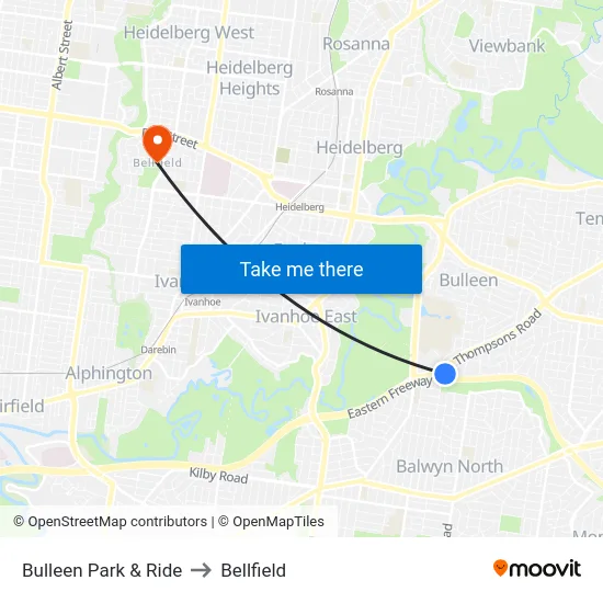 Bulleen Park & Ride to Bellfield map