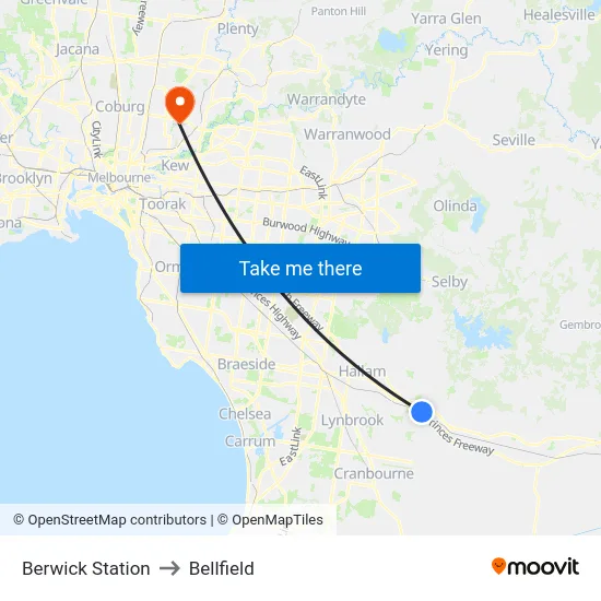 Berwick Station to Bellfield map