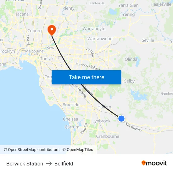 Berwick Station to Bellfield map