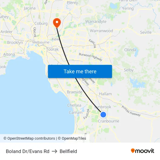 Boland Dr/Evans Rd to Bellfield map