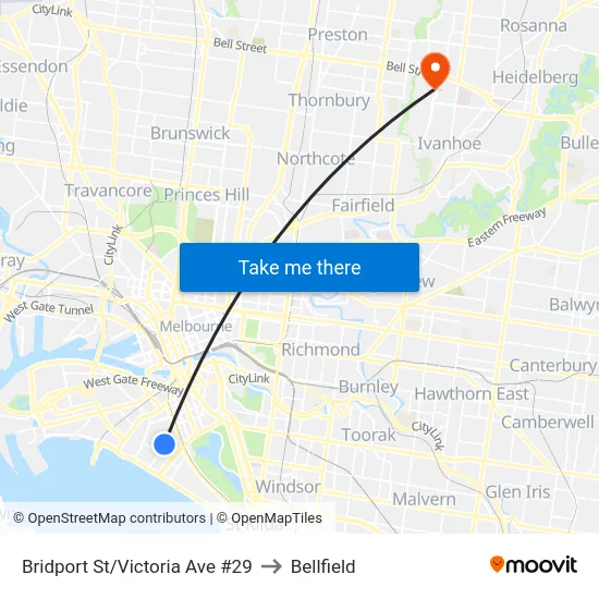 Bridport St/Victoria Ave #29 to Bellfield map