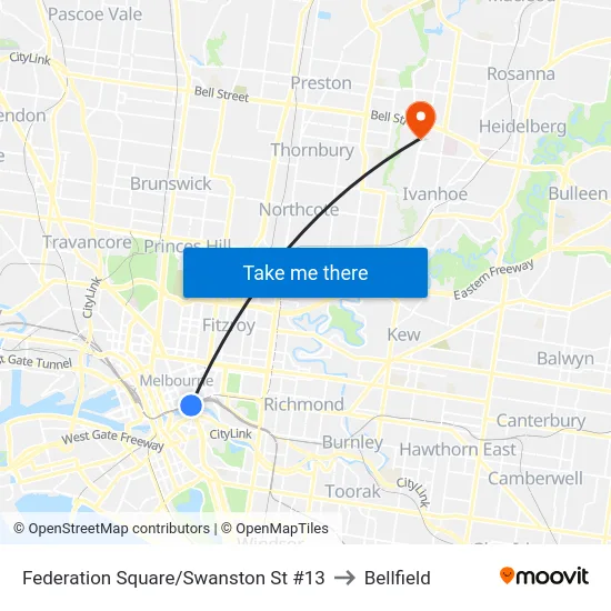 Federation Square/Swanston St #13 to Bellfield map