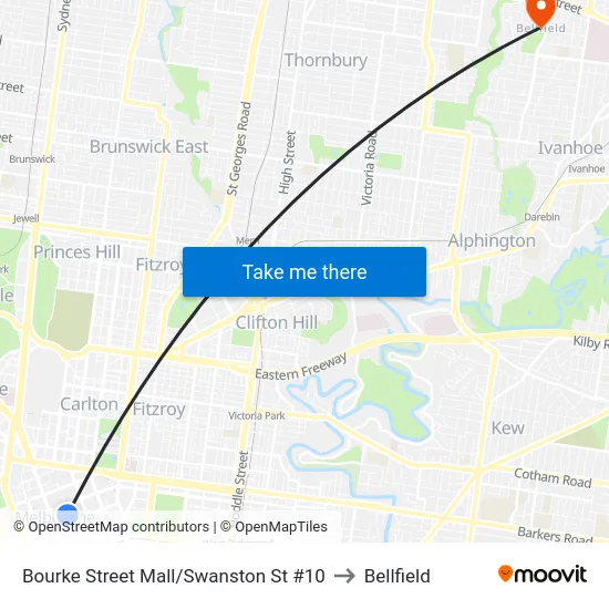 Bourke Street Mall/Swanston St #10 to Bellfield map