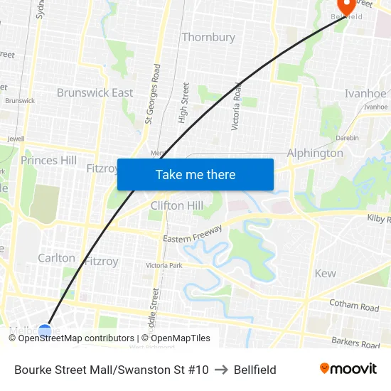 Bourke Street Mall/Swanston St #10 to Bellfield map