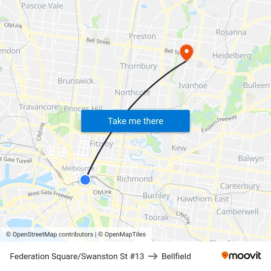 Federation Square/Swanston St #13 to Bellfield map