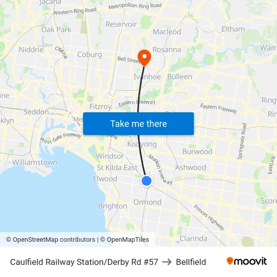 Caulfield Railway Station/Derby Rd #57 to Bellfield map