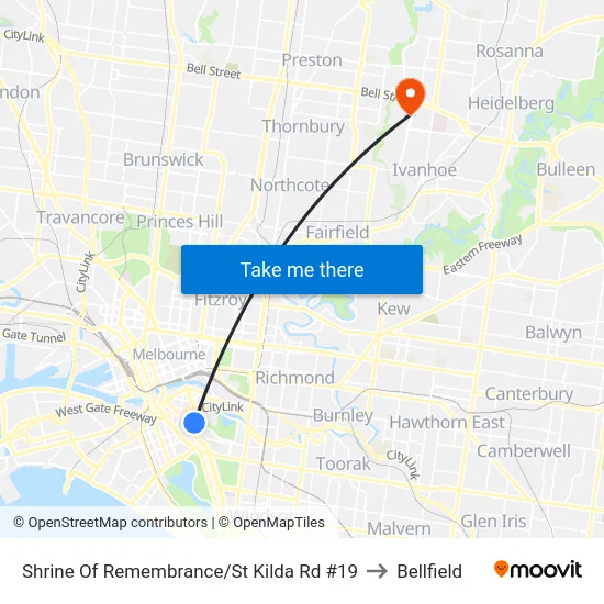 Shrine Of Remembrance/St Kilda Rd #19 to Bellfield map