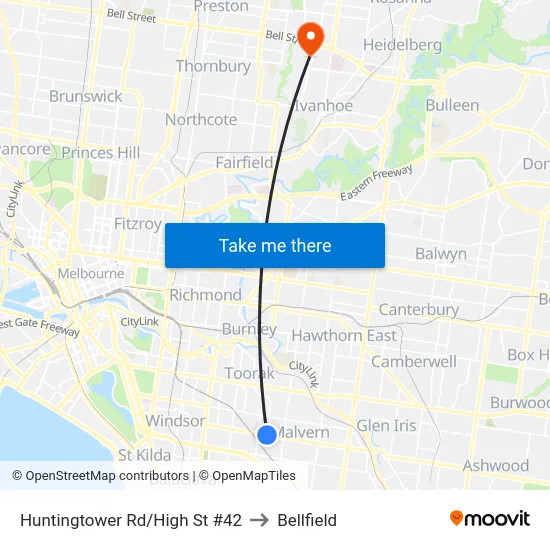 Huntingtower Rd/High St #42 to Bellfield map