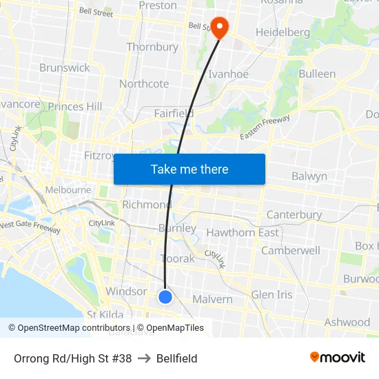 Orrong Rd/High St #38 to Bellfield map