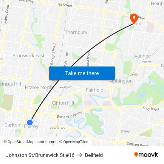 Johnston St/Brunswick St #16 to Bellfield map