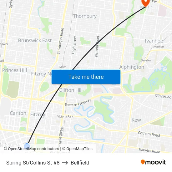 Spring St/Collins St #8 to Bellfield map
