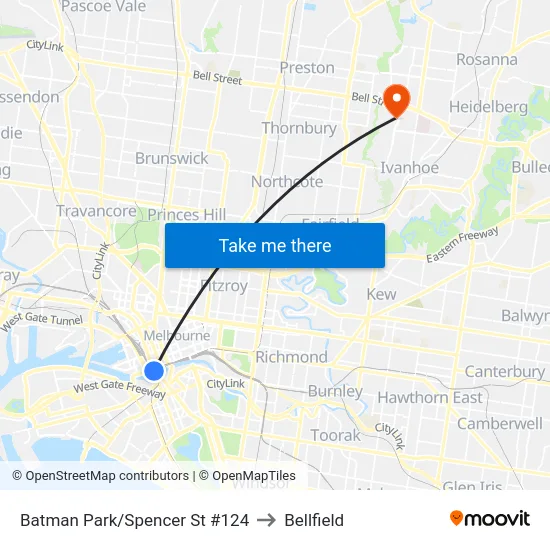 Batman Park/Spencer St #124 to Bellfield map