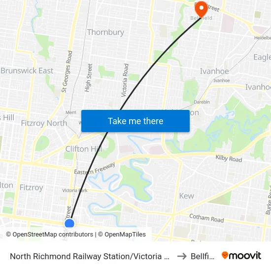 North Richmond Railway Station/Victoria St #19 to Bellfield map