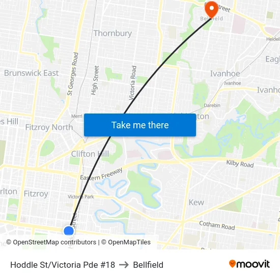 Hoddle St/Victoria Pde #18 to Bellfield map