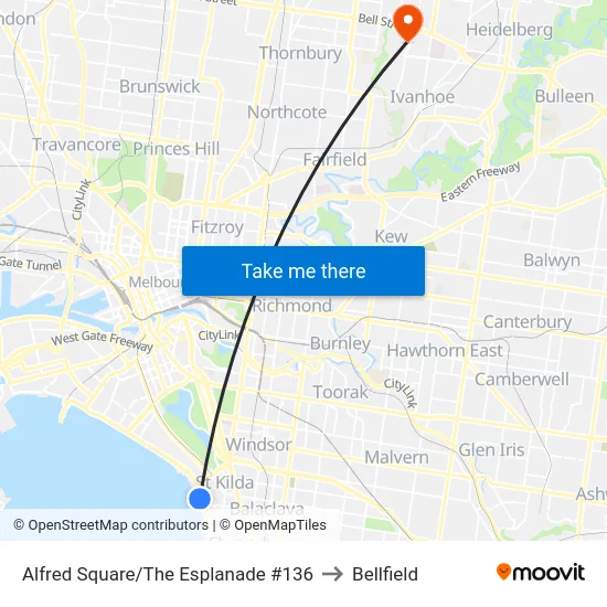 Alfred Square/The Esplanade #136 to Bellfield map