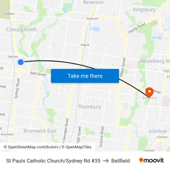 St Pauls Catholic Church/Sydney Rd #35 to Bellfield map